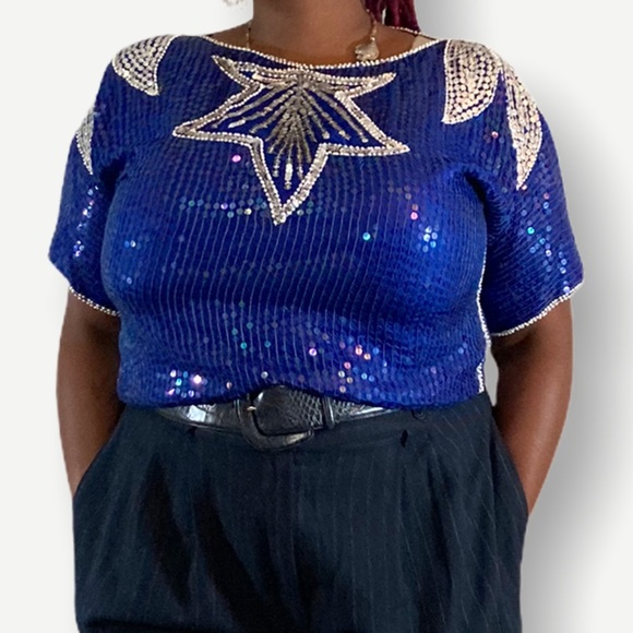 Vintage Sequin Royal Blue Top - Picture 6 of 10